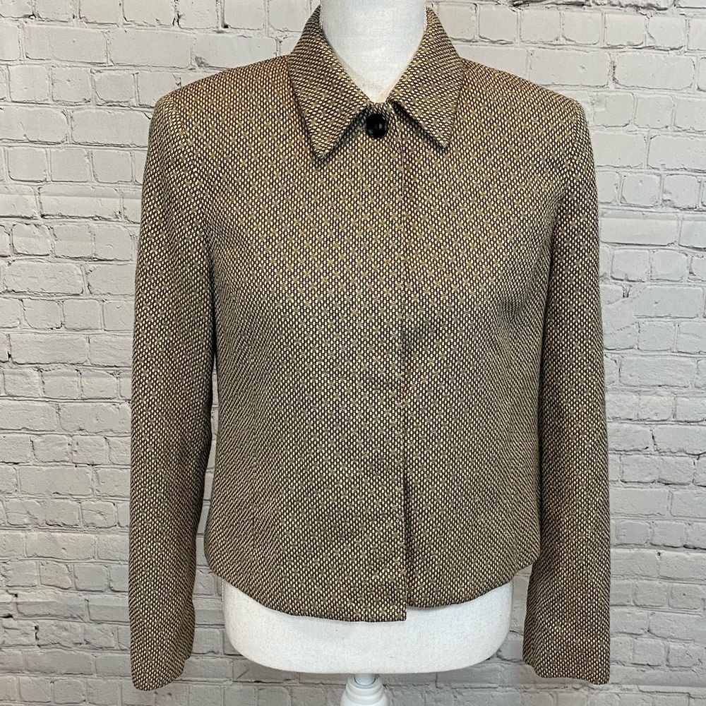 BARRY BRICKEN Women's Vintage 90's Woven Tan/Black Blazer Career Office-Medium